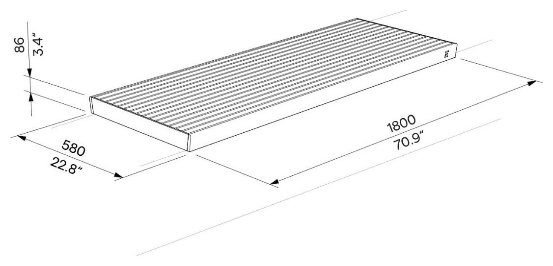 Egoe A Wandbank 1,8 m, A1-326 – Maßzeichnung