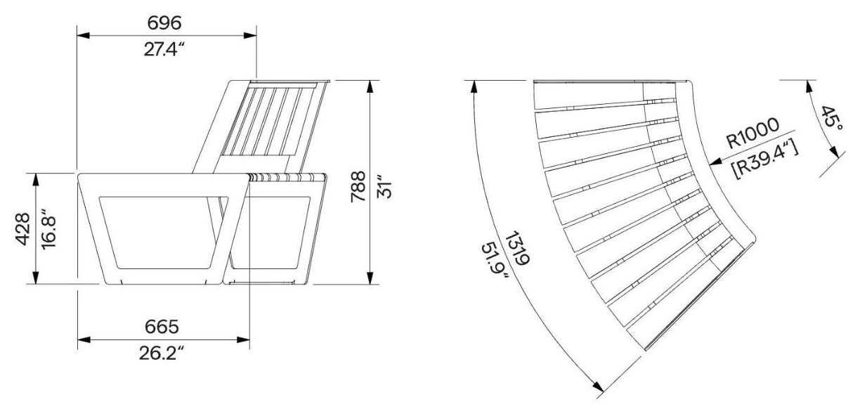 Egoe A two-seat circular bench, A4-1501 – Dimension drawing
