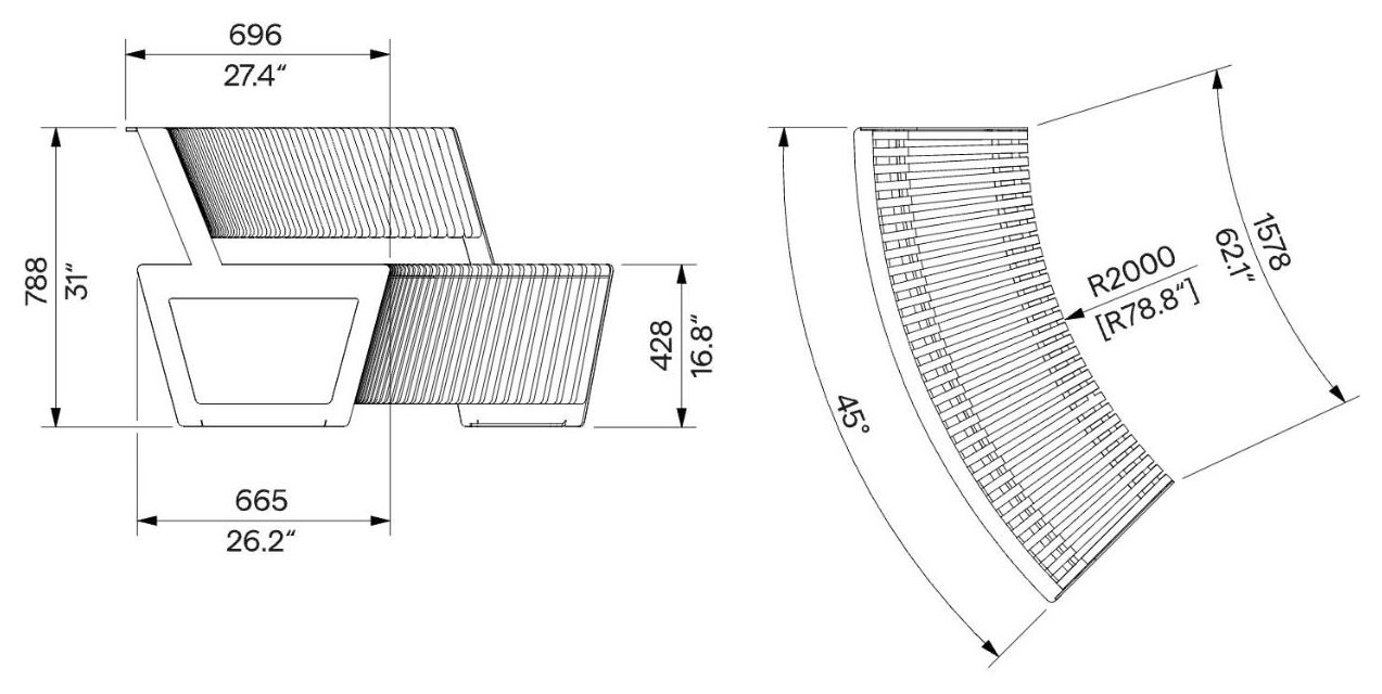 Egoe A panca circolare a tre posti, A4-2661 – Disegno con misure