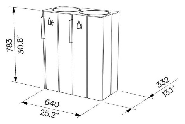 Egoe E koš za odvojeni otpad 2x38 l, E20-2101 – Nacrt s mjerama