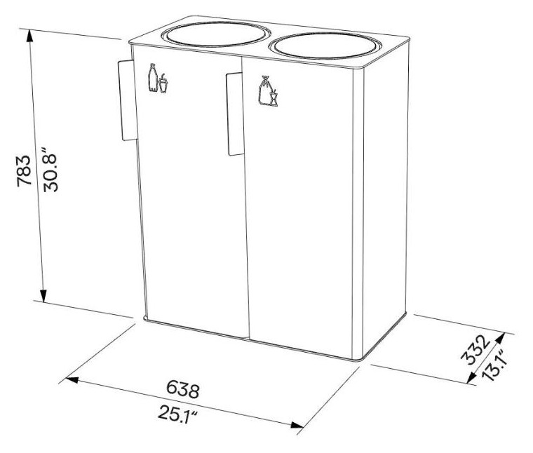 Egoe E koš za ločene odpadke 2x38 l, E20-2401 – Načrt z merami