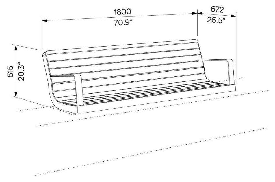 Egoe I Wandbank 1,8 m, I1-356 – Maßzeichnung