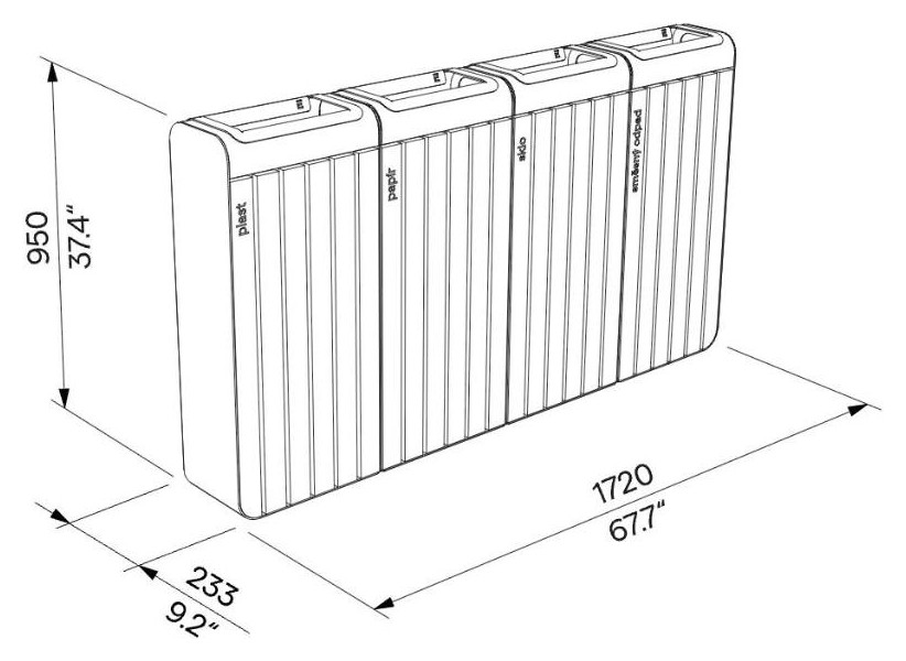 Egoe I cestino per la raccolta differenziata 4x45 l, I20-4001 – Disegno con misure
