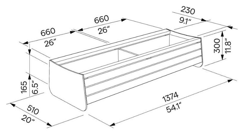 Egoe I Blumenkasten 2x35 l, I30-500A – Maßzeichnung