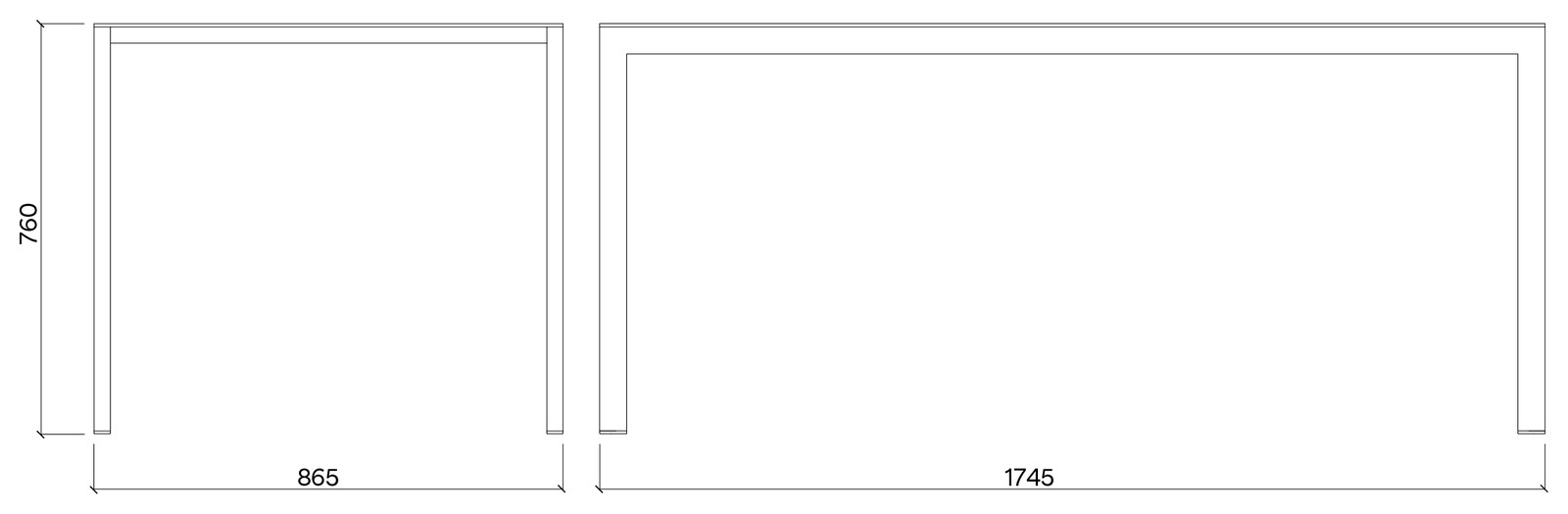 Egoe Cora pravokotna miza, HPL, 174,5 x 86,5 cm – Načrt z merami