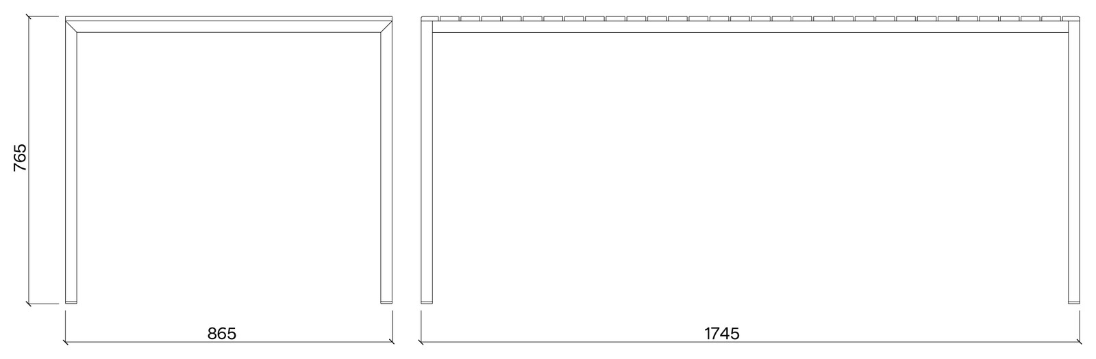 Egoe Cora rechteckiger Tisch, 174,5 x 86,5 cm – Maßzeichnung