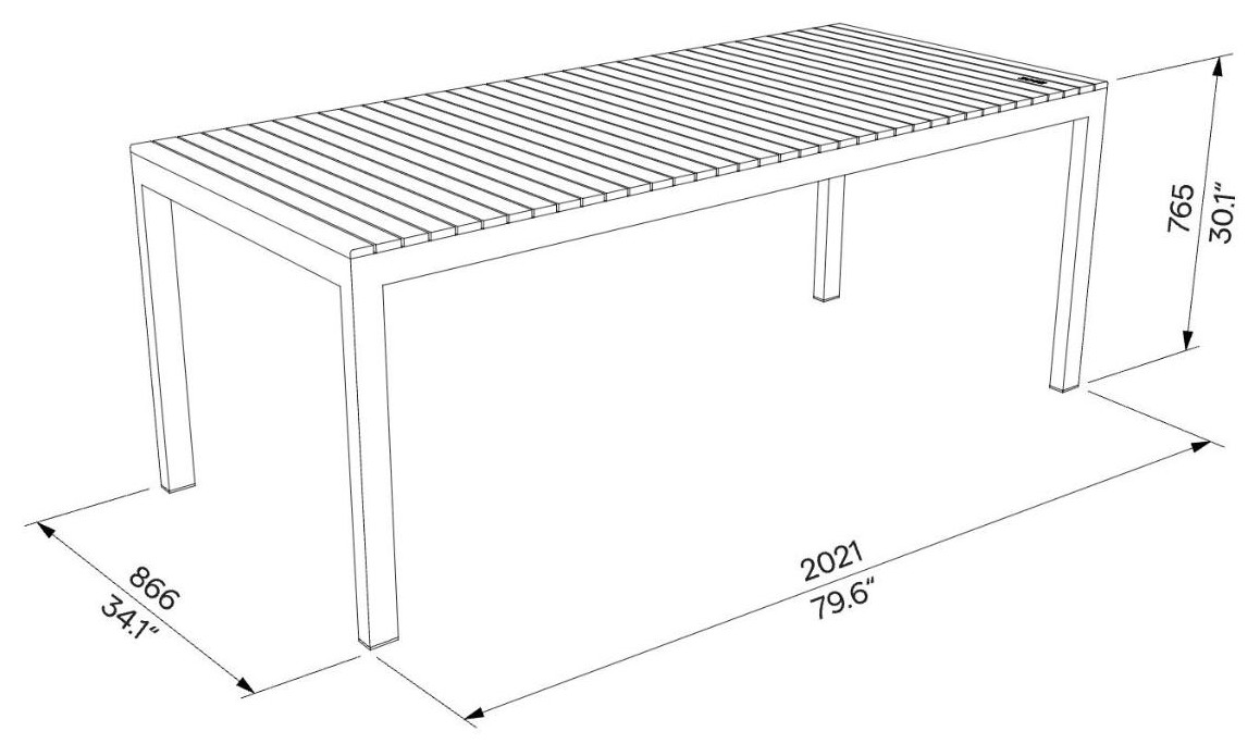Egoe Cora rechteckiger Tisch, 202,1 x 86,6 cm – Maßzeichnung