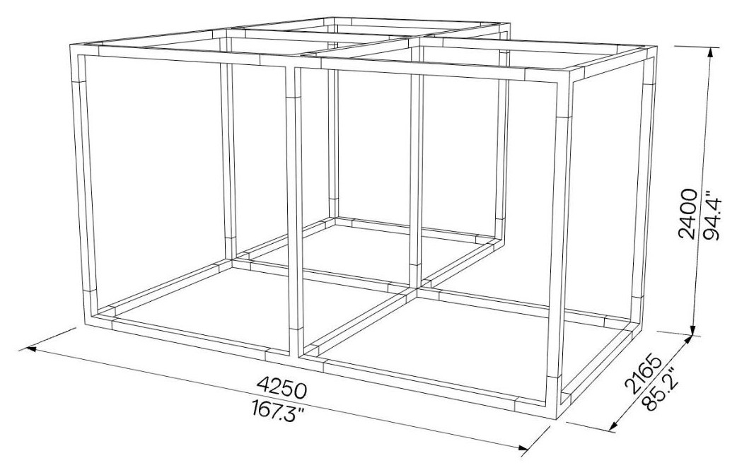 Egoe LEVA triple cube L-shaped, larch – Dimension drawing