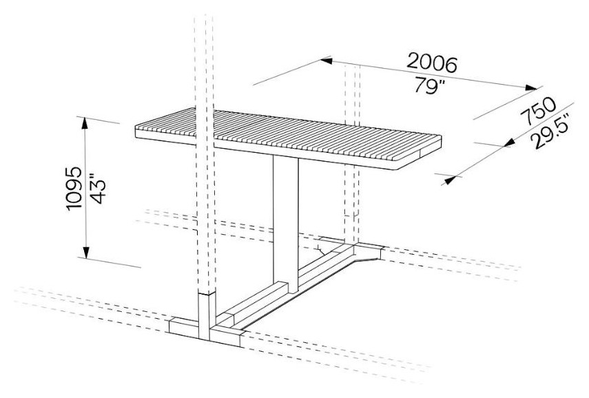 Egoe LEVA integrated bar table for double cube with plank table top – Dimension drawing