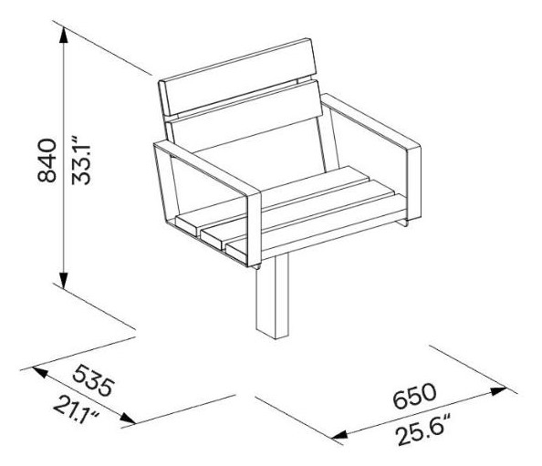 Egoe U panca con braccioli, U1-153 – Disegno con misure