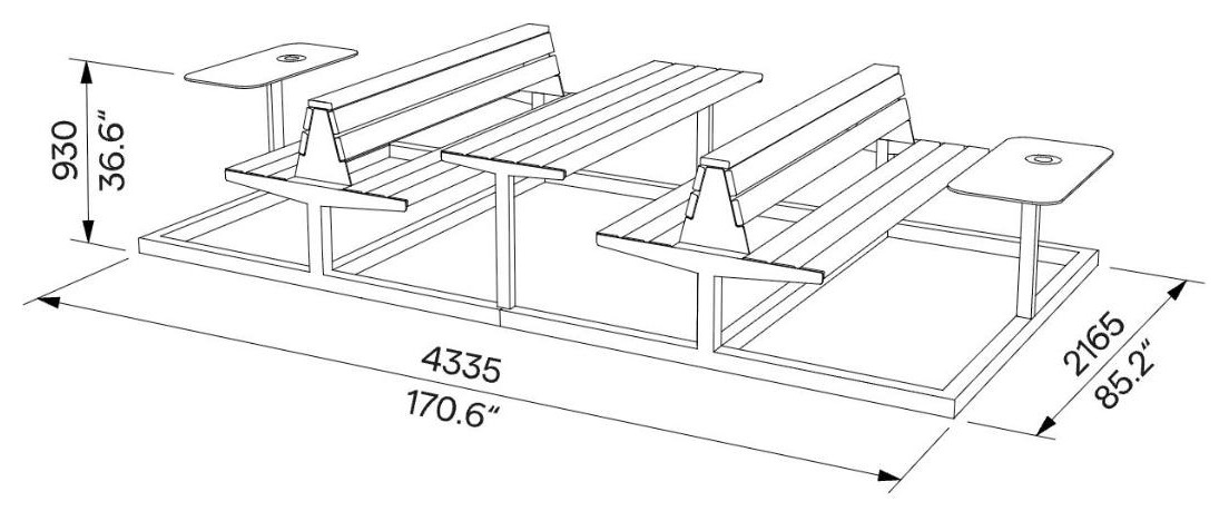 Egoe U Picknick-Set für 12-16 Personen, U4-630 – Maßzeichnung