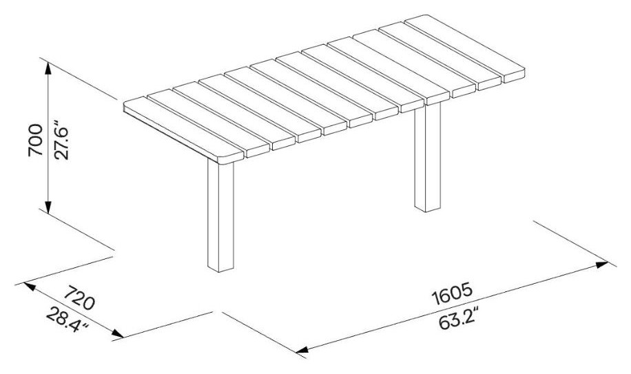 Egoe U Picknick-Tisch, U4-6620 – Maßzeichnung