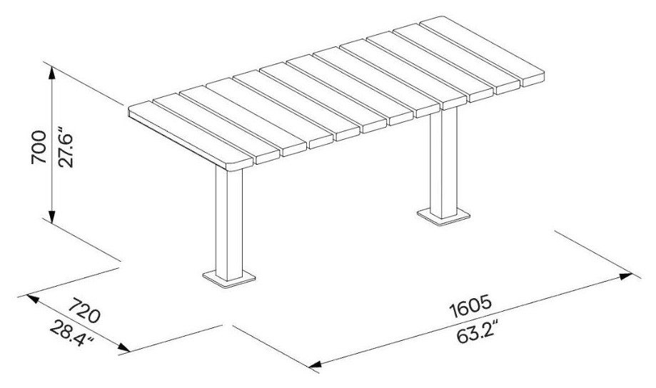 Egoe U Picknick-Tisch, U4-6621 – Maßzeichnung