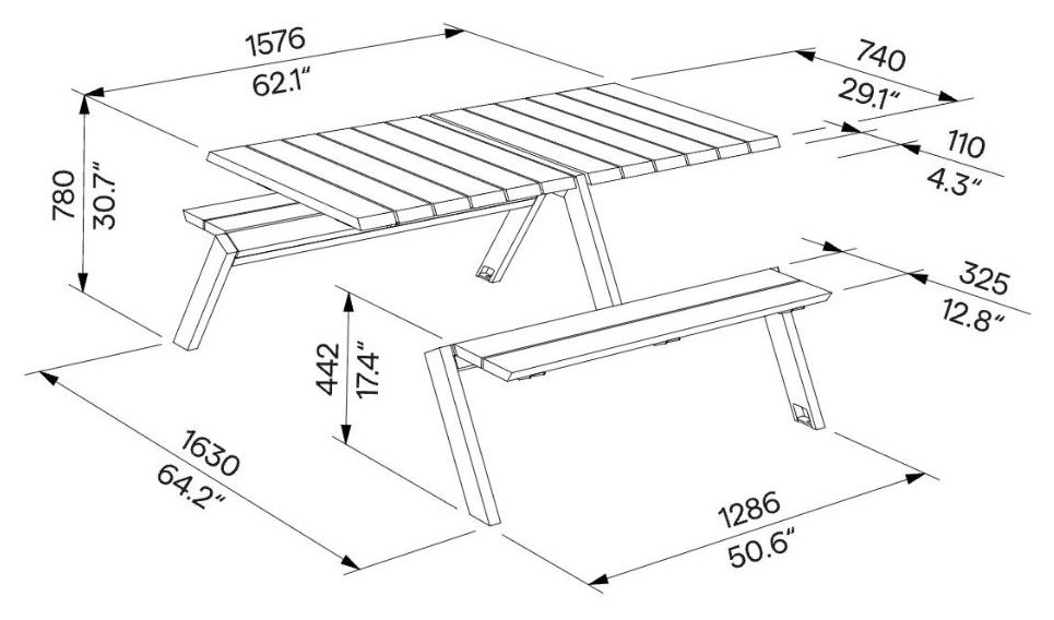 Egoe U Picknick-Set für 4 Personen, U6-221 – Maßzeichnung
