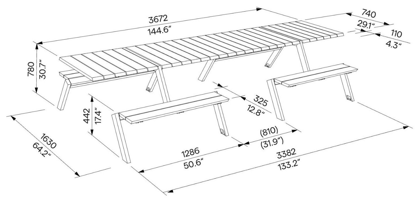 Egoe U Verbindungsstück für Picknick-Set U6, U6-A10 – Maßzeichnung